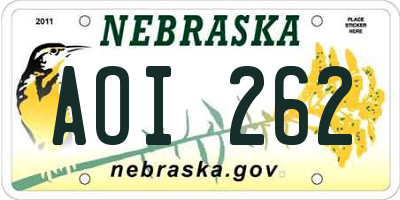 NE license plate AOI262