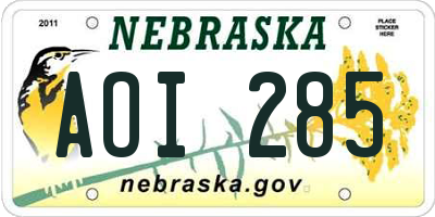 NE license plate AOI285