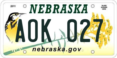 NE license plate AOK027