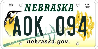 NE license plate AOK094