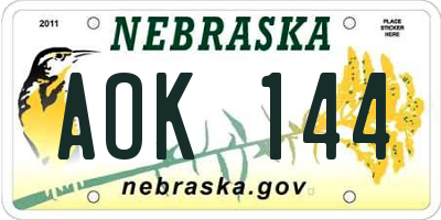 NE license plate AOK144