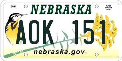 NE license plate AOK151