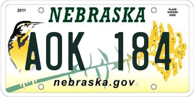 NE license plate AOK184