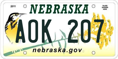 NE license plate AOK207