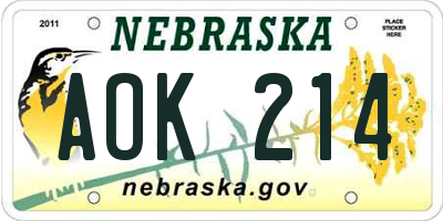 NE license plate AOK214