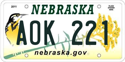 NE license plate AOK221