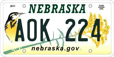 NE license plate AOK224