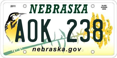 NE license plate AOK238