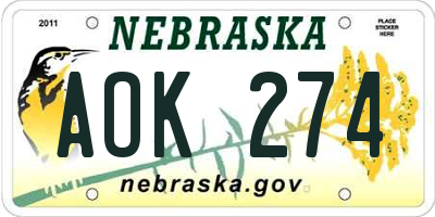 NE license plate AOK274