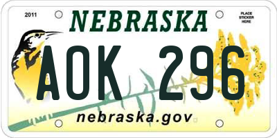NE license plate AOK296