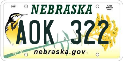 NE license plate AOK322