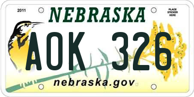 NE license plate AOK326