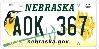 NE license plate AOK367