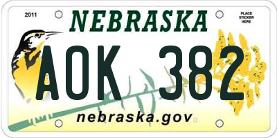 NE license plate AOK382