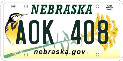 NE license plate AOK408