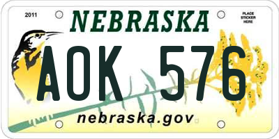 NE license plate AOK576
