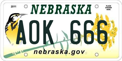 NE license plate AOK666