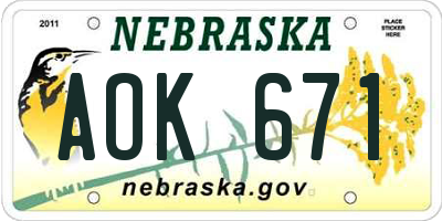 NE license plate AOK671