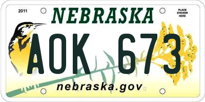 NE license plate AOK673