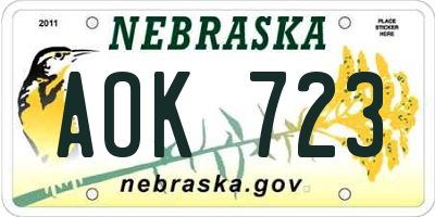 NE license plate AOK723