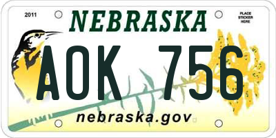 NE license plate AOK756