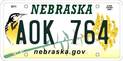 NE license plate AOK764