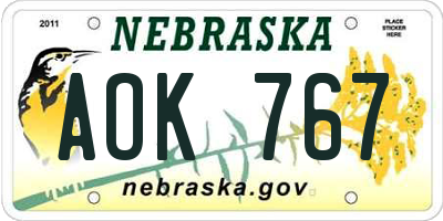 NE license plate AOK767