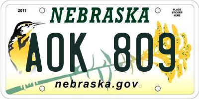 NE license plate AOK809