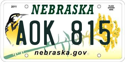 NE license plate AOK815