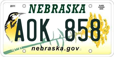 NE license plate AOK858