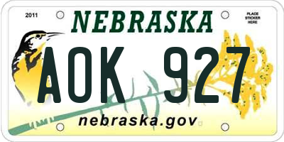 NE license plate AOK927