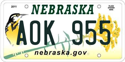 NE license plate AOK955