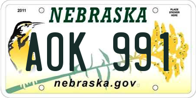 NE license plate AOK991