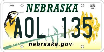 NE license plate AOL135