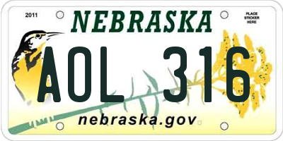 NE license plate AOL316