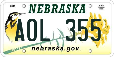 NE license plate AOL355