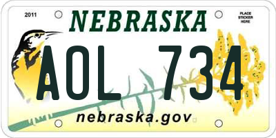 NE license plate AOL734