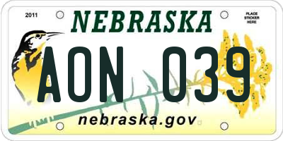 NE license plate AON039
