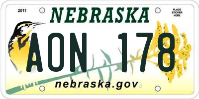 NE license plate AON178