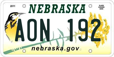 NE license plate AON192