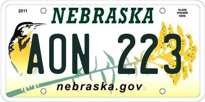 NE license plate AON223