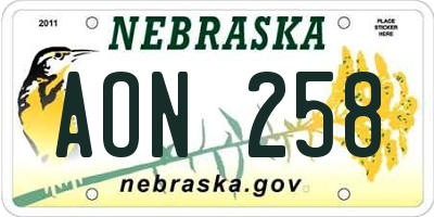 NE license plate AON258