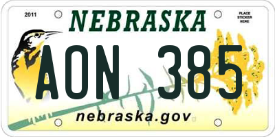 NE license plate AON385
