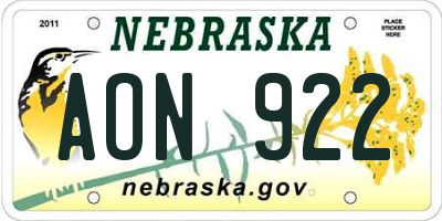 NE license plate AON922