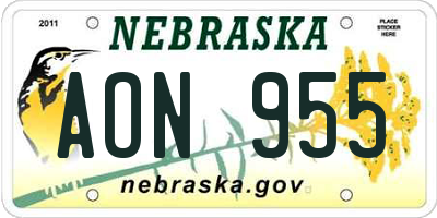 NE license plate AON955