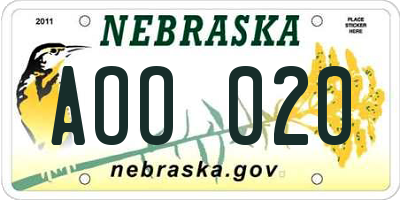 NE license plate AOO020