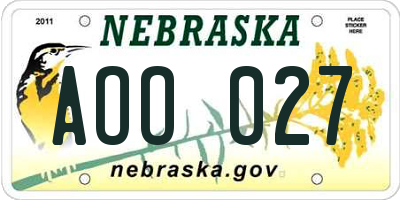 NE license plate AOO027
