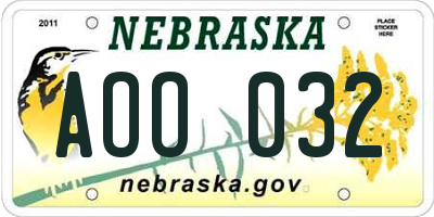 NE license plate AOO032