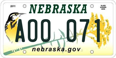NE license plate AOO071