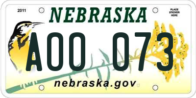 NE license plate AOO073